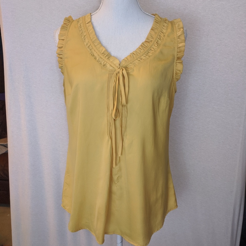 New York & Co. Yellow Blouse Sleeveless Ruffle Tie